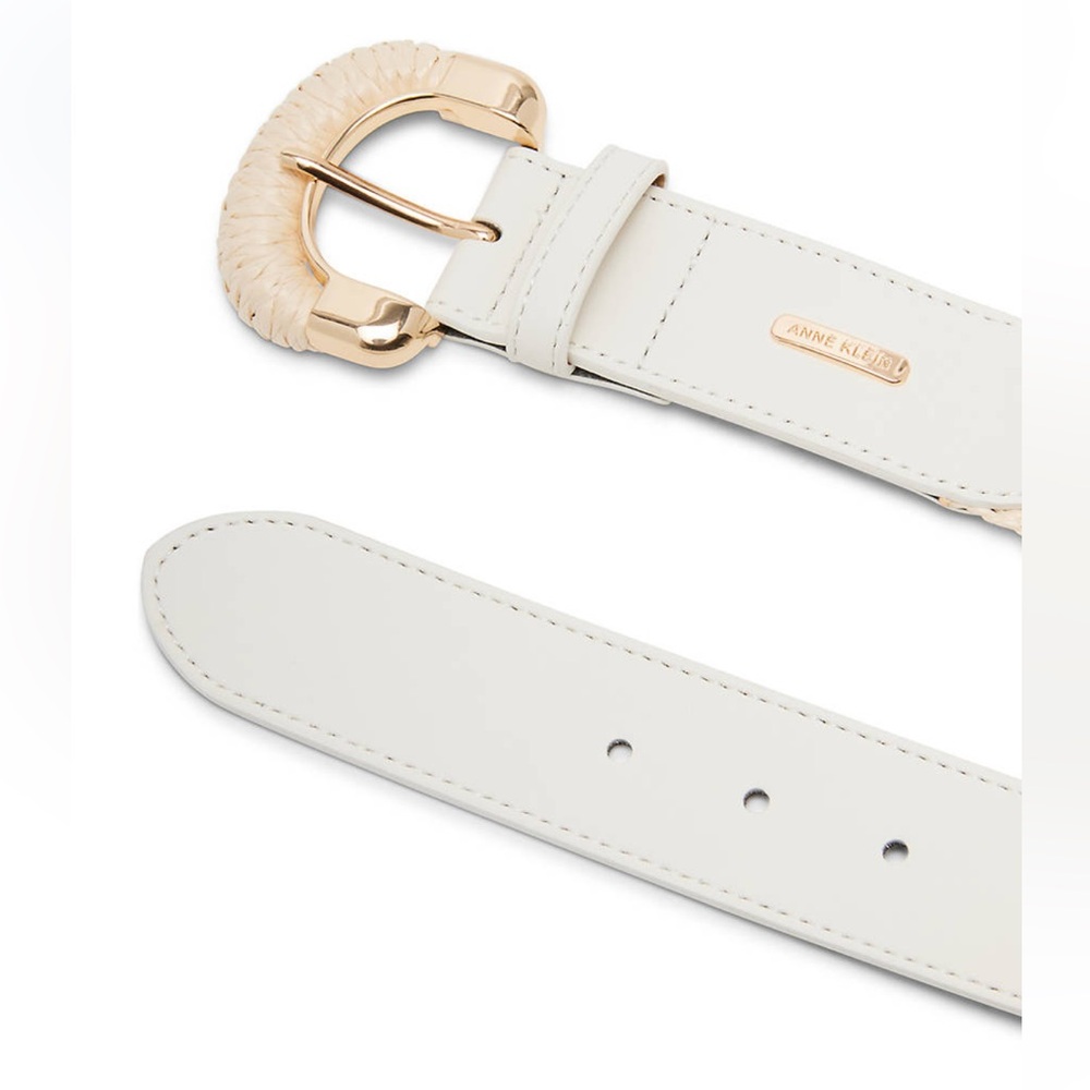 Anne Klein Cream Woven Waist Belt with Gold Buckle - Picture 6 of 6
